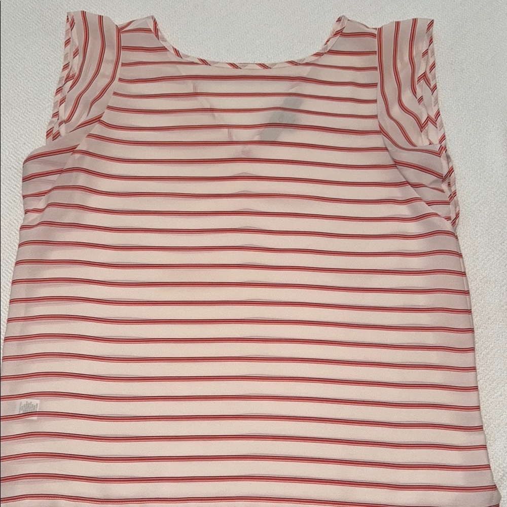 LOFT Pink and White Ruffled Sleeveless Tank Top
